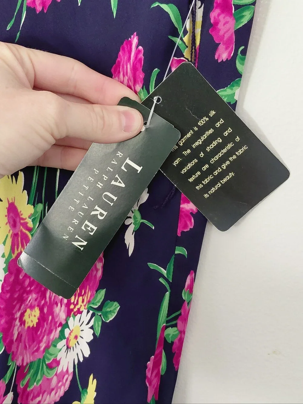 Lauren Ralph Lauren 100% Silk Navy Floral 90's Vintage Midi Dress NWT 4P